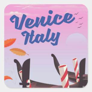 Pegatina Cuadrada Impresión de vacaciones en góndola Venecia Italia.