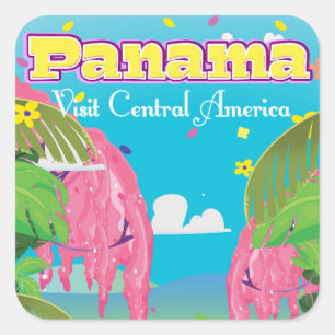 Pegatina Cuadrada Impresión de viaje de dibujos animados de Panamá.
