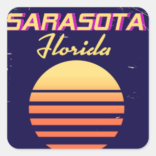Pegatina Cuadrada Impresión de viaje vintage de Sarasota Florida año