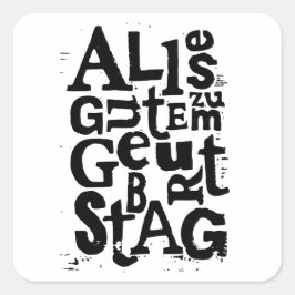 Pegatina Cuadrada Impresión en chino alemán "Feliz cumpleaños"