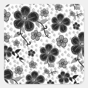 Pegatina Cuadrada Impresión floral en blanco y negro