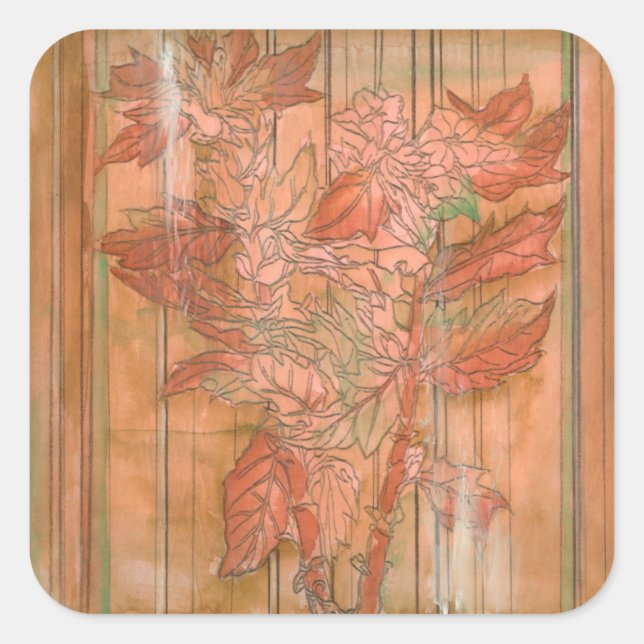 Pegatina Cuadrada Impresión floral Naranja moderna sobre fondo desnu (Anverso)