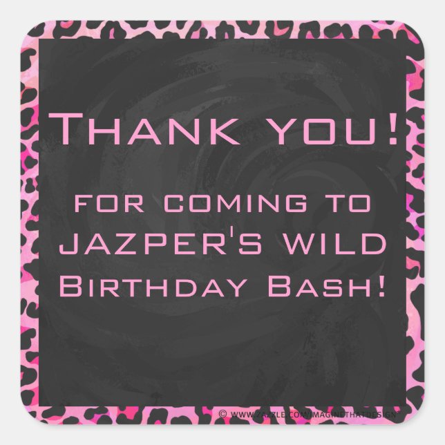 Pegatina Cuadrada Impresión monográfica de leopardo negro y rosa cal (Anverso)