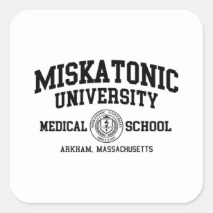 Pegatina Cuadrada Impresión negra de la Universidad Miskatonic