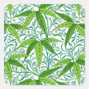 Pegatina Cuadrada Impresión sobre el bambú William Morris, verde y b