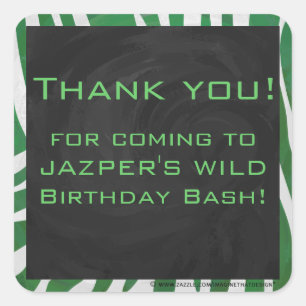 Pegatina Cuadrada Impresión verde y blanca en monograma cebra