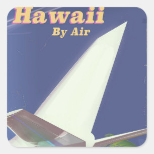 Pegatina Cuadrada Impresión vintage de vacaciones de vuelo a Hawaii