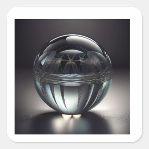Pegatina Cuadrada Impresionante Ball De Vidrio Transparente Con Dise