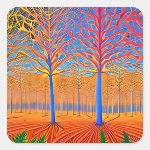 Pegatina Cuadrada Impresionante bosque de bosques de arte moderno