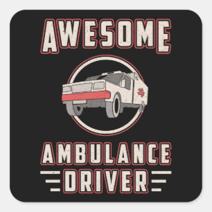 Pegatina Cuadrada Impresionante Conductor De Ambulancias Emt Paraméd