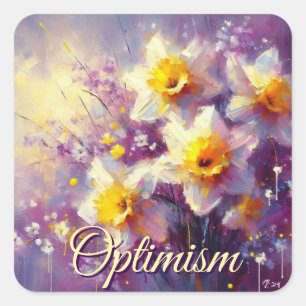 Pegatina Cuadrada Impresionante Daffodil Floral Purple Yellow Art