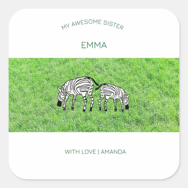 Pegatina Cuadrada Impresionante hermana, linda y feliz Cebras (Anverso)