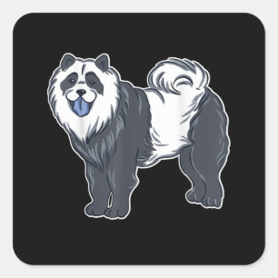Pegatina Cuadrada Impresionante Perro Chow Chow Y Oso Panda, Perro Y