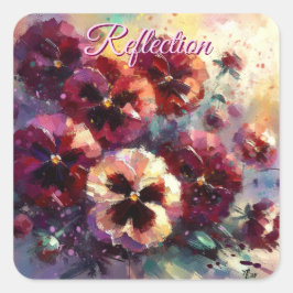Pegatina Cuadrada Impresionante pintura con flores de Maroon Pansies