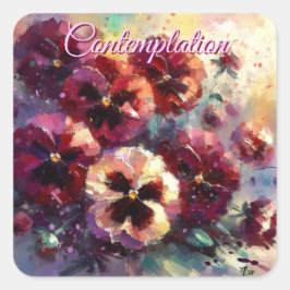 Pegatina Cuadrada Impresionante pintura con flores de Maroon Pansies