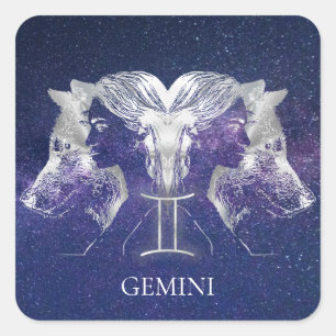 Pegatina Cuadrada Impresionante Rótulo Sky Gemini Zodiac de Vía Láct