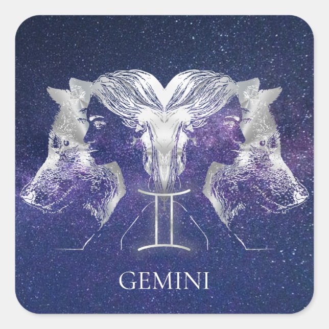 Pegatina Cuadrada Impresionante Rótulo Sky Gemini Zodiac de Vía Láct (Anverso)