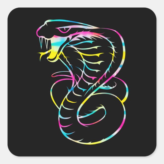 Pegatina Cuadrada Impresionante Serpiente Rey Cobra (Anverso)