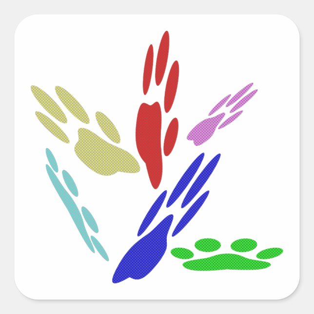 Pegatina Cuadrada Impresiones de pata de perro con puntos de polka (Anverso)