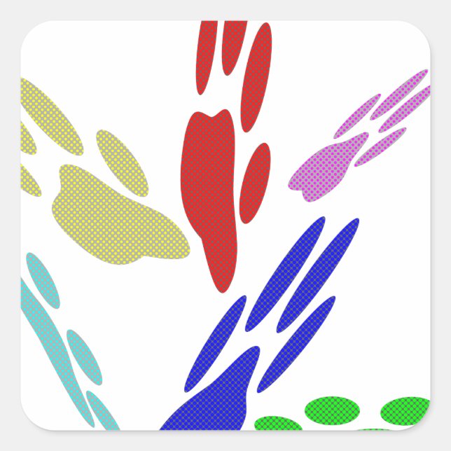 Pegatina Cuadrada Impresiones de pata de perro con puntos de polka (Anverso)