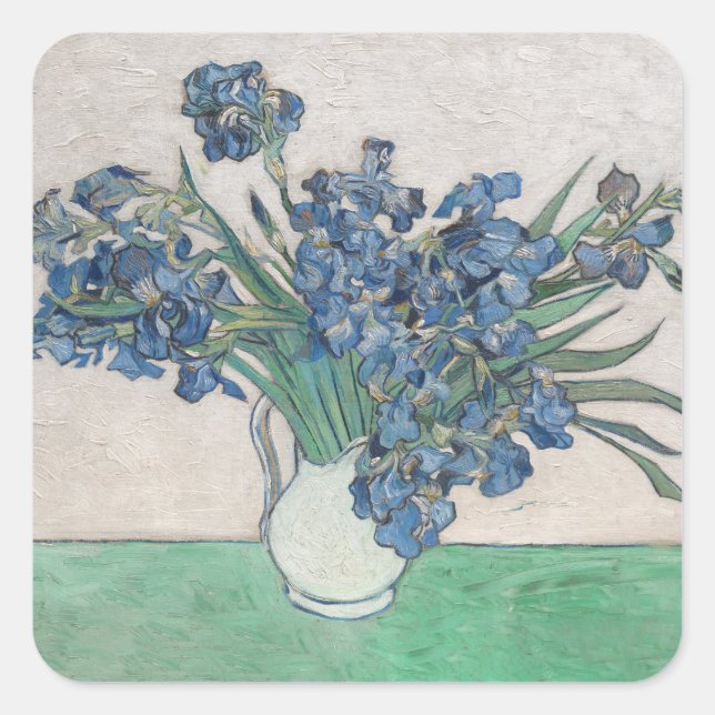 Pegatina Cuadrada Impresionismo de la pintura Van Gogh Iris Vase (Anverso)