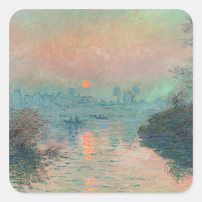 Pegatina Cuadrada Impresionismo de Monet Sunset Seine Bella Artes (Anverso)