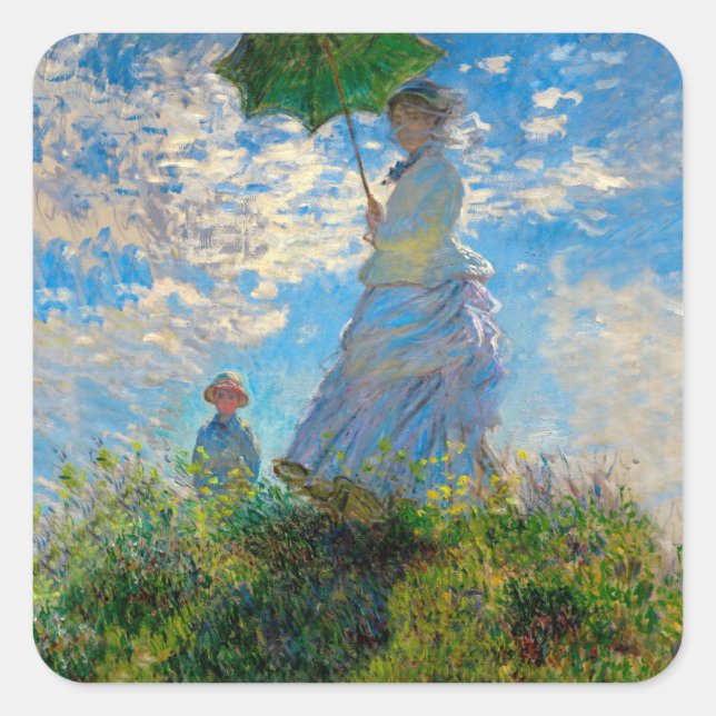 Pegatina Cuadrada Impresionismo de Monet Woman Parasol (Anverso)
