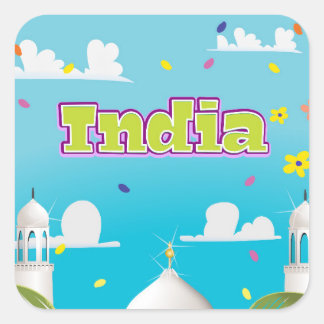 Pegatina Cuadrada Impreso de viaje del Personalizado de la India.