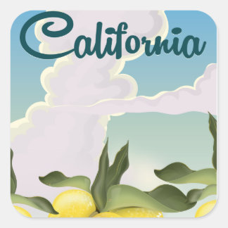 Pegatina Cuadrada Impreso de viaje por el Vintage de California Lemo
