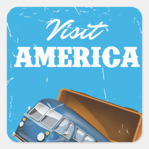 Pegatina Cuadrada Imprimir vacaciones vintage de América.