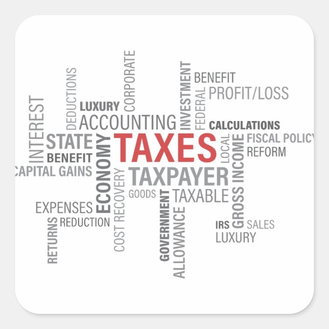 Pegatina Cuadrada "Impuestos" (Anverso)