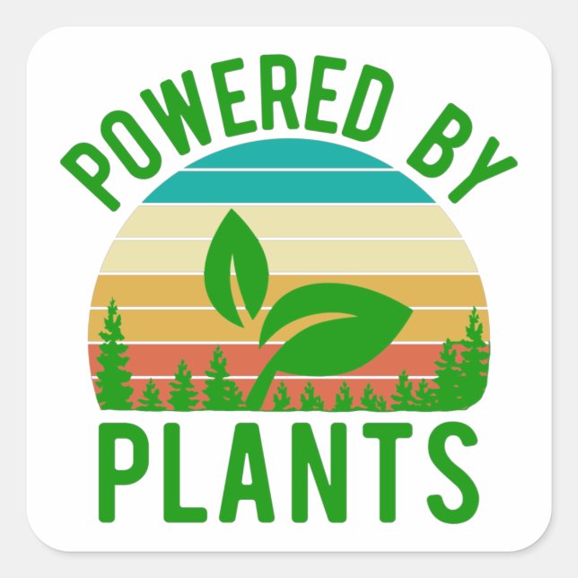 Pegatina Cuadrada Impulsado Por Plantas Divertido Atardecer Verde Ve (Anverso)
