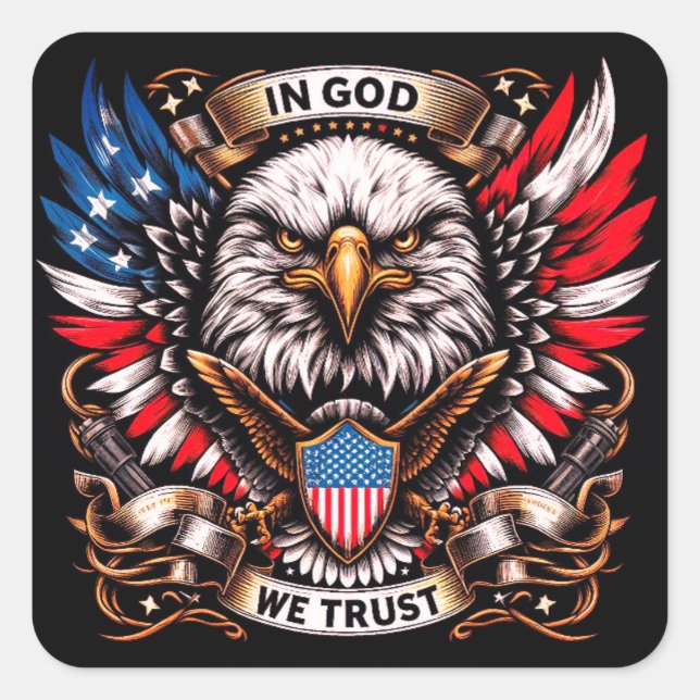 Pegatina Cuadrada "In God We Trust Eagle" A (Anverso)