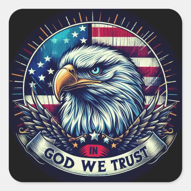 Pegatina Cuadrada "In God We Trust Eagle" C (Anverso)