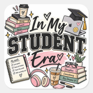 Pegatina Cuadrada In My Student Era – Cute College Student Graduatio