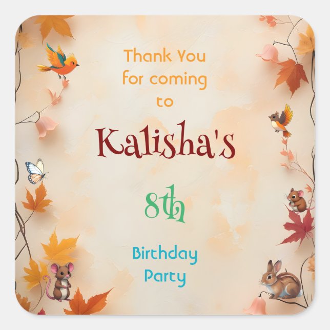 Pegatina Cuadrada Increíble Bosque de Otoño Encantado Gracias (Anverso)