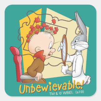Pegatina Cuadrada "Increíble" Peluquero ELMER GRILLO™ & Elmer Gruñón