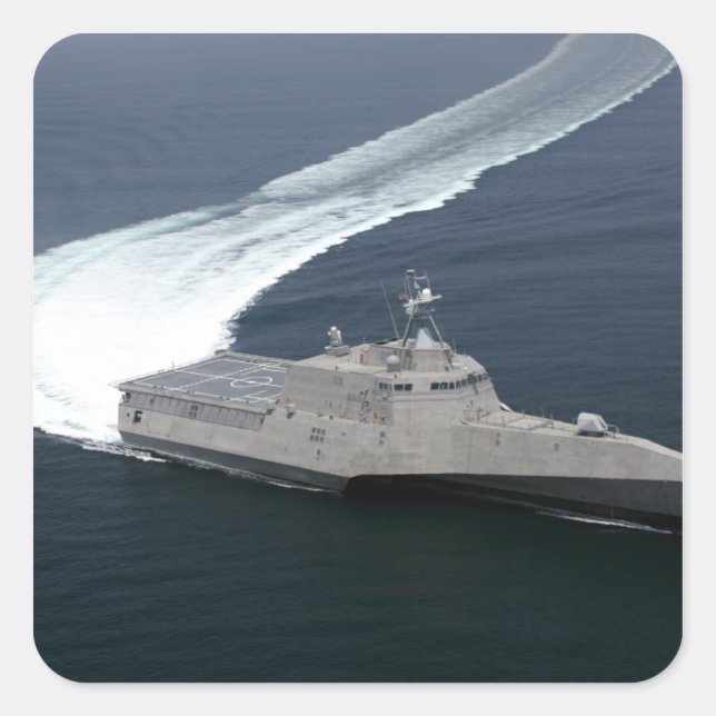 Pegatina Cuadrada Independencia de barcos de combate en el Golfo de  (Anverso)