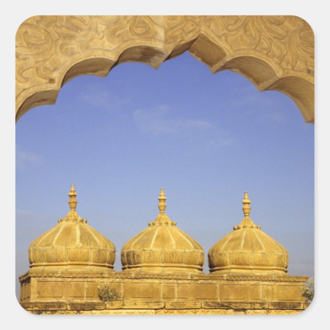 Pegatina Cuadrada India, Rajasthan, Jaisalmer. Cúpulas de arenisca (Anverso)