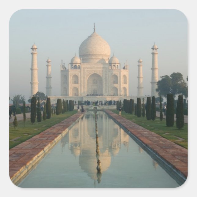 Pegatina Cuadrada INDIA, Uttar Pradesh, Agra: Taj Mahal, mañana (Anverso)