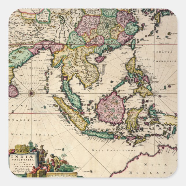 Pegatina Cuadrada India y Ceilán a Australia (Anverso)