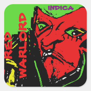 PEGATINA CUADRADA INDICA SEÑOR DE LA GUERRA ROJO