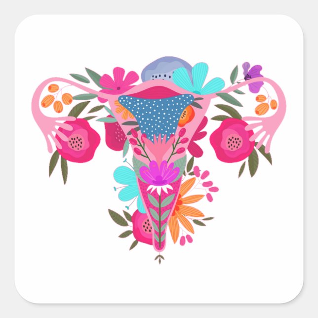 Pegatina Cuadrada índice medio uterus pro elección (Anverso)