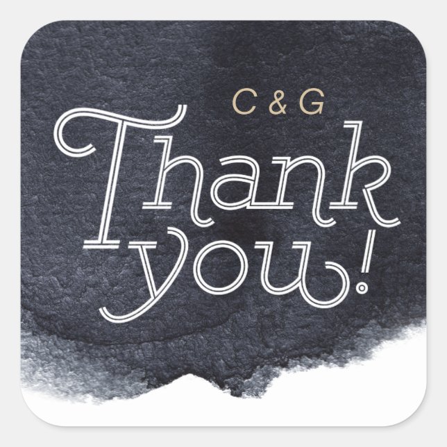 Pegatina Cuadrada Indigo acuarela moderna simple boda gracias (Anverso)