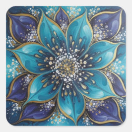 Pegatina Cuadrada IndigoTealFloralMandala 