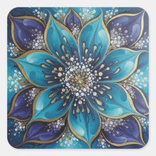 Pegatina Cuadrada IndigoTealFloralMandala