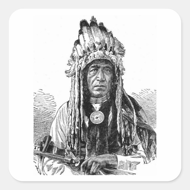 Pegatina Cuadrada Indio americano (Anverso)