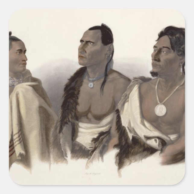 Pegatina Cuadrada Indio Missouri, indio Oto y jefe de (Anverso)
