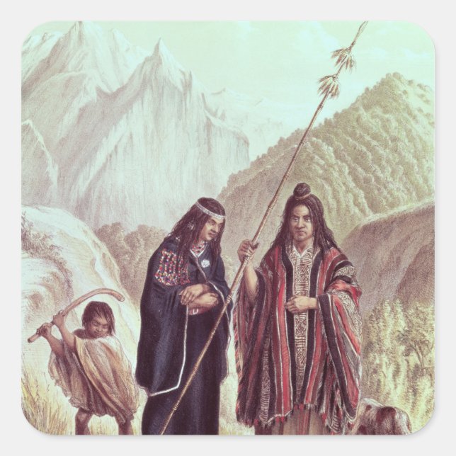 Pegatina Cuadrada Indios araucanos (Anverso)