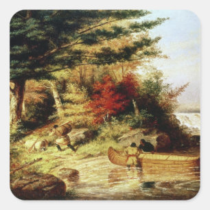 Pegatina Cuadrada Indios transportan pieles a través de Canadá